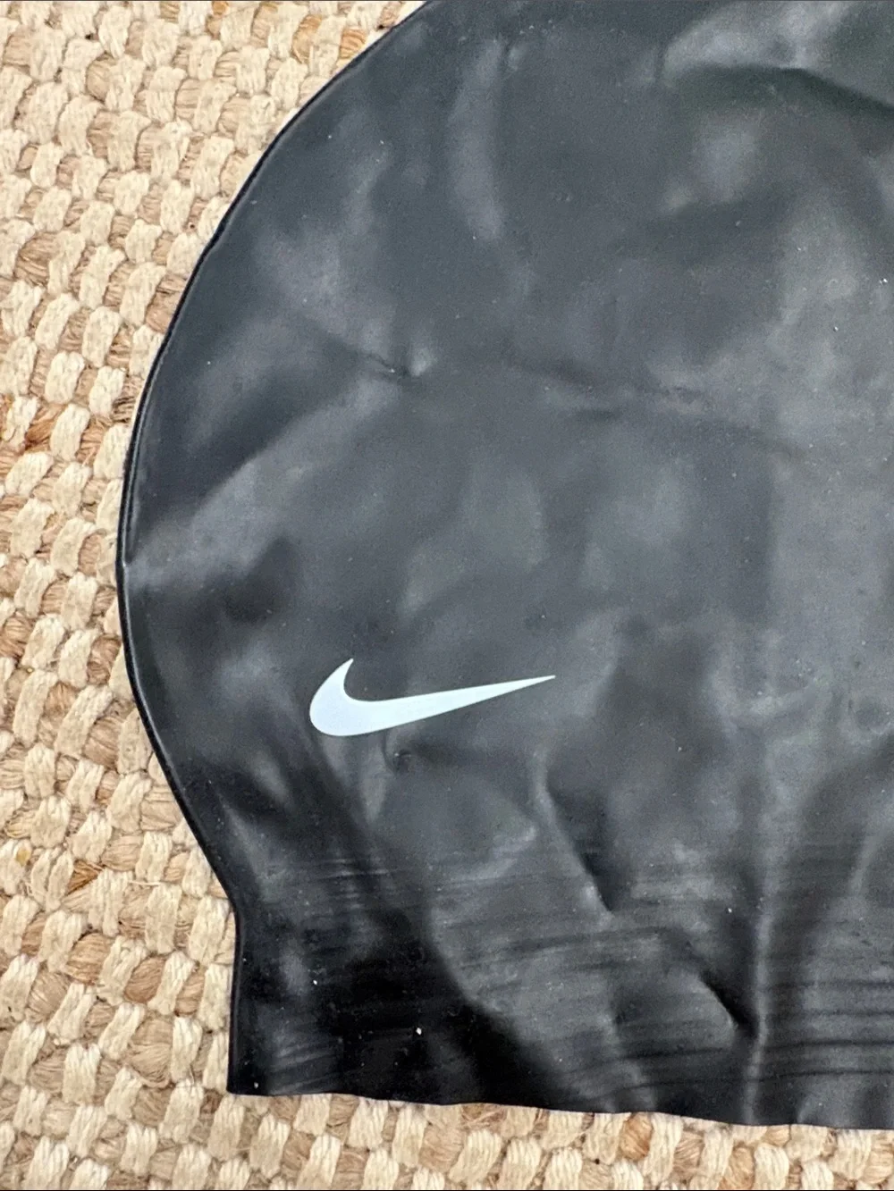 Nike Black Swim Cap with White Swoosh